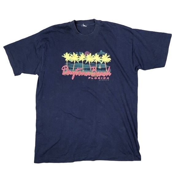 VINTAGE Daytona Beach souvenir tee t-shirt unisex 90s single stitch navy - Picture 1 of 5